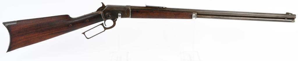 MARLIN MODEL 1892 LEVER ACTION RIFLE: SERIAL 146822. BARREL 24". CALIBER .32. RIM FIRE. MADE FROM 1895-1916. This rifle came with a center fire pin as well but not on this example. Features a full round barrel, full magazine, take down, r