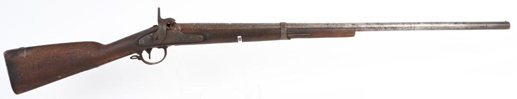 RELIC OHIO MARKED US MODEL 1855 SPRINGFIELD RIFLE: Made at the Springfield Arsenal and dated 1858 on lock with eagle. Barrel and stock were period shortened. OHIO is stamped on top of wrist and there are some owner initials on right side of stock. Met