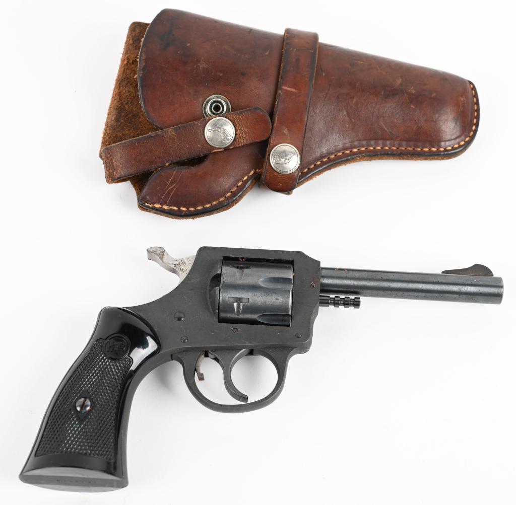 H & R MODEL 622 DOUBLE ACTION REVOLVER 22: SN AF49773. 4" barrel, 6-shot double action revolver in .22. Harrington & Richardson, Inc. Model 622. Features solid frame, pull pin cylinder release, square butt, fixed sights, and plastic grips. Com