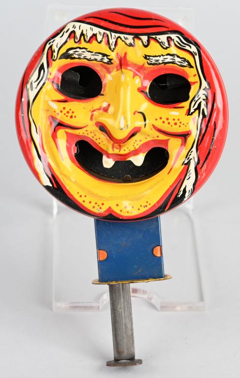 TIN HALLOWEEN WITCH SPARKLER: All original with great colors. Works but needs flint replaced. 6" Excellent