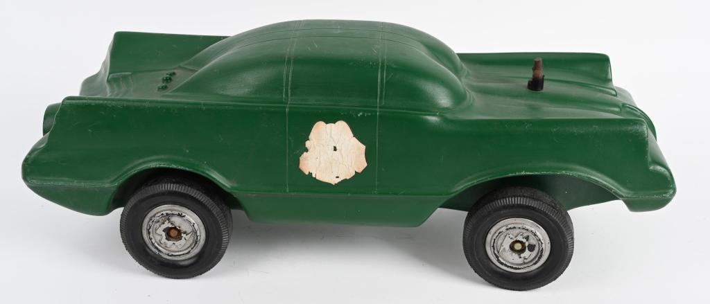 MARX PROTOTYPE GREEN HORNET RIDE-ON CAR: Marx Prototype Green Hornet Ride-On Car. The same body as the production Batmobile but done in green with different stickers. Car and stickers show wear. 24" Very Good
