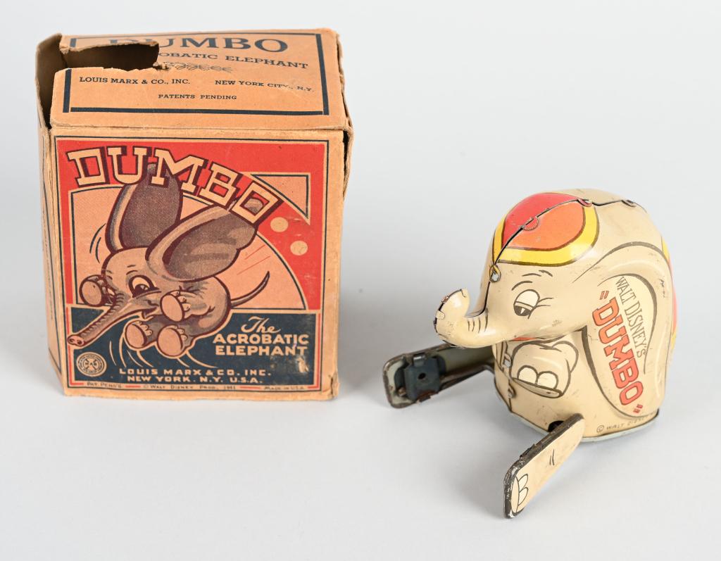 MARX TIN WINDUP DUMBO THE ELEPHANT W/ BOX: Great Marx Disney toy. All original and working. Boxed. 5" Excellent