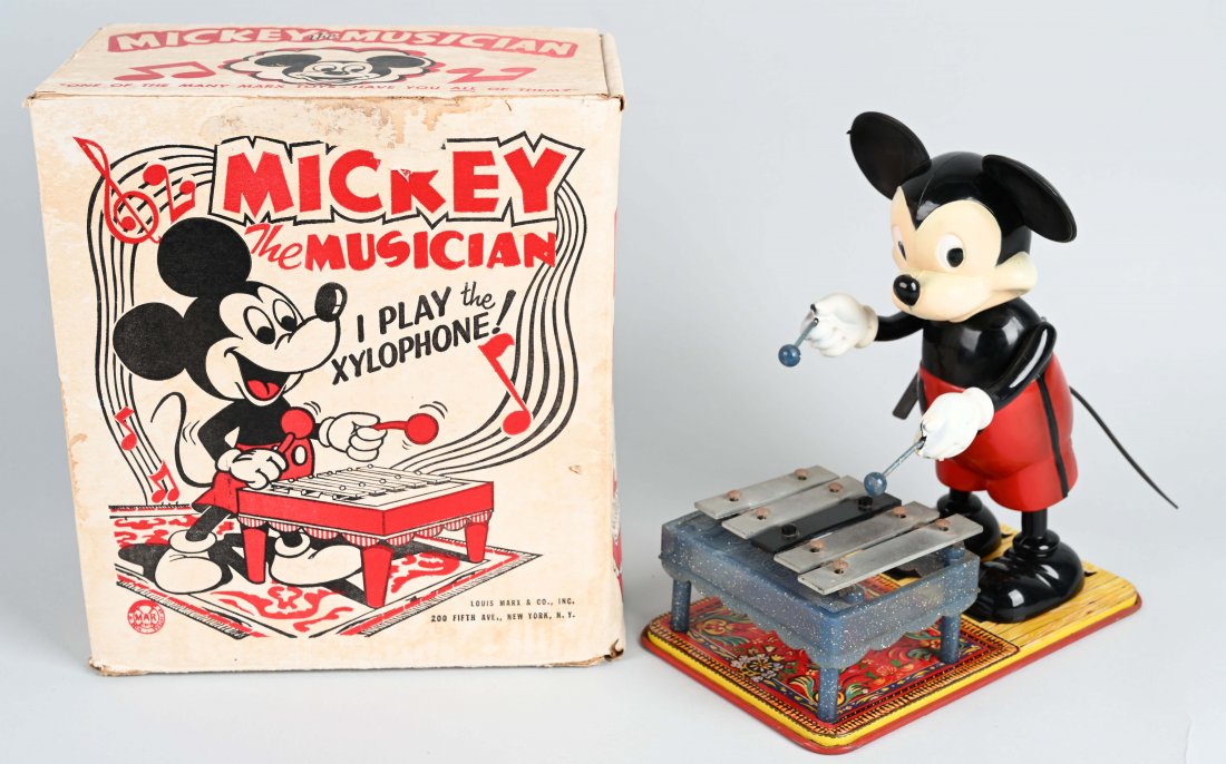 MARX WINDUP MICKEY MOUSE MUSICIAN W/ BOX: Great Marx plastic windup Disney toy. All original and works. 11" Excellent