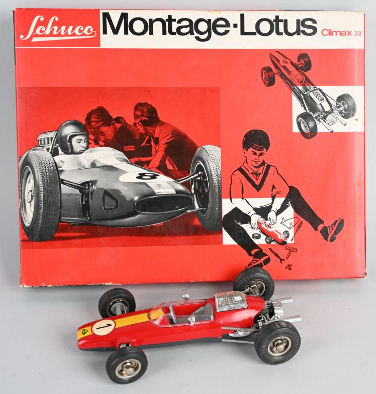 SCHUCO MONTAGE-LOTUS RACER w/ BOX: Complete windup Race Car. With set Box. 8 1/2" Excellent