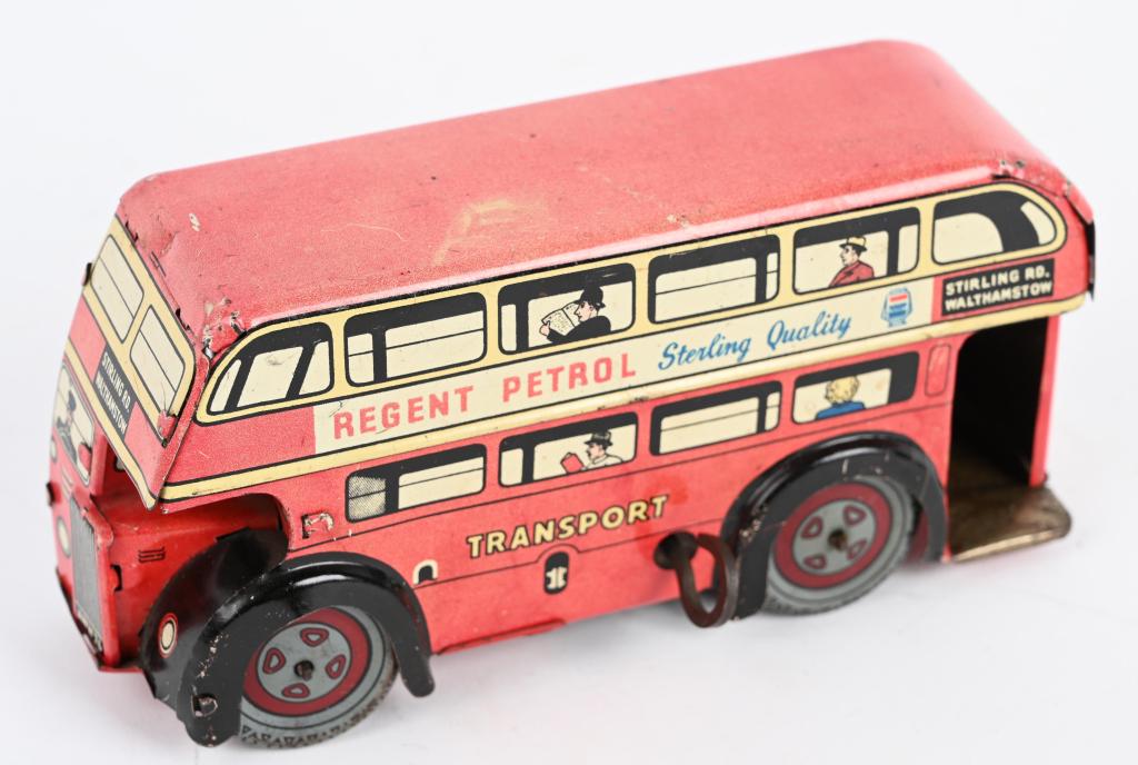 ENGLISH Tin Windup DOUBLE DECKER BUS: All original and working 7" Excellent