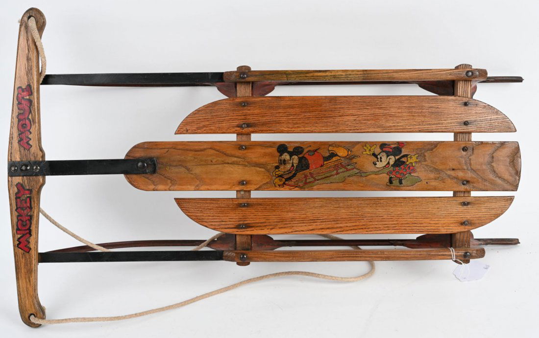 EARLY MICKEY & MINNIE MOUSE SLED: Great early Mickey and Minnie Mouse Sled. Has great graphics. 34" Excellent