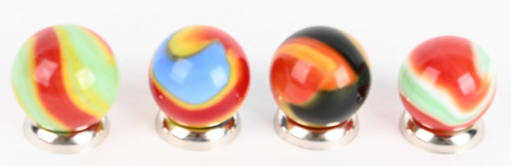 4-AKRO AGATE TRI-COLOR SHOOTERS SORKSCREW MARBLES: The marbles Sizes are 13/16". Near Mint