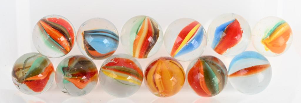 12 German Sparkler Marbles: very nice set of German machine made sparkler marbles. marbles are 13/16" and nm to nm-