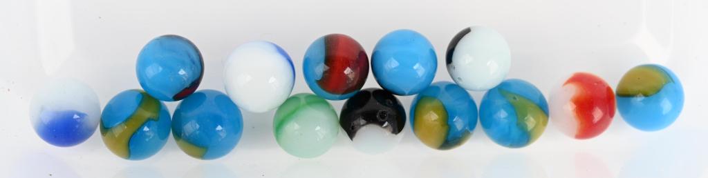 Lot of Peltier Peewee Marbles: Lot of 14 Peltier Pearless Patch Peewee marbles. Marbles measure 1/2" marbles are mint to mint -