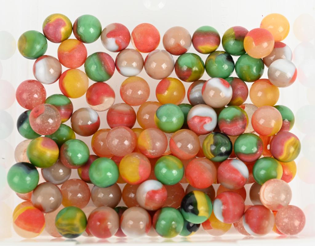 100+ VITRO MARBLES: Nice lot of about 102 multicolor patch premium vitos. 11/16" to 23/32" diameter. Excellent