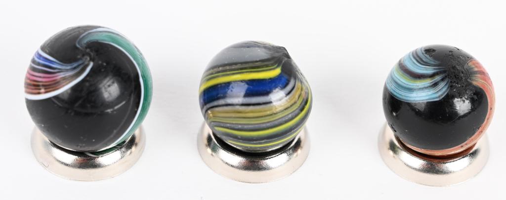 3- INDIAN SWIRL MARBLES: Nice lot of 3 multi color Indians. Size 21/32 to 3/4" diameter. Excellent