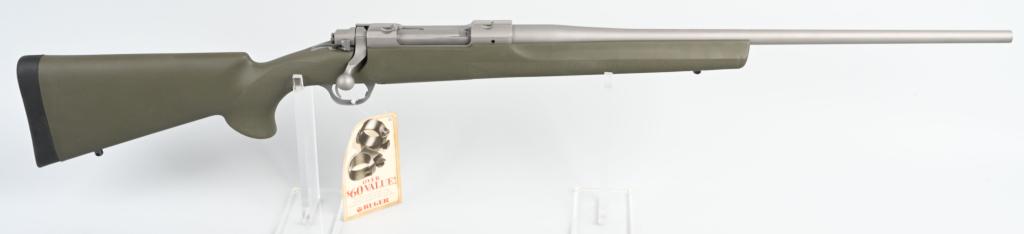 AS NEW RUGER M77 HAWKEYE BOLT ACTION RIFLE: SERIAL 710-69546. BARREL 22". CALIBER 270 WIN. This quality bolt action features a matte stainless metal finish with soft green composition stock that features pistol grip and black pad with sling eye