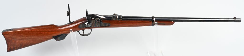 H&R LITTLE BIG HORN TRAPDOOR CARBINE: SERIAL 2367. BARREL 22". CALIBER 45-70. High quality American made US Springfield trapdoor carbine that features a blue barrel, single band, engraved and case color lock, hammer, block, trigger guard