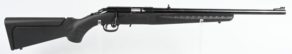 RUGER AMERICAN BOLT ACTION .22 RIFLE: SERIAL 830-17075. BARREL 18". CALIBER .22 LR. Handy little short .22 rifle with nylon stock and satin stainless finish with sling eyes and sporting sights in near new condition with light handling wea