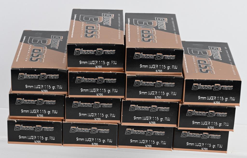 700- BLAZER BRASS 9MM LUGER AMMUNITION: 700 Blazer Brass 9mm Luger 115gr FMJ Ammunition. Boxed