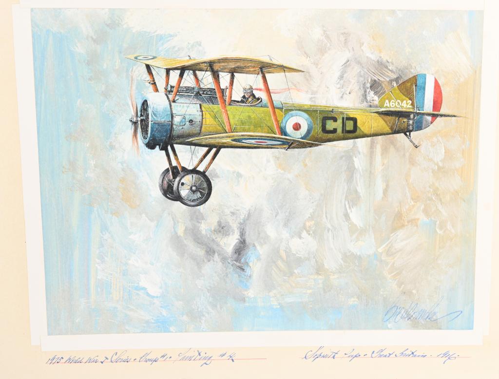 WW1 BRITISH SOPWITH PUP PAINTING BY BIEDERMAN: WWI original aircraft on art board that measures 25?x20?. Illustrated image measures 19?x14.25?. This particular aircraft is identified at the bottom and sighed by the artist. Jerome Biederman was bor
