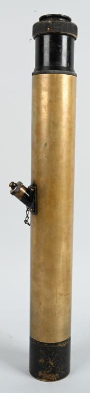 WWI BRITISH 1918 x 8 TELESCOPE WATSON & SONS: 21" heavy brass telescopic gunsight. Marked near the top "Telescope X8 2422" "W. Watson & Sons Ltd. London. 1918. Np18" Good optics, functioning screw-off cover, light wear and very light patina. Exce