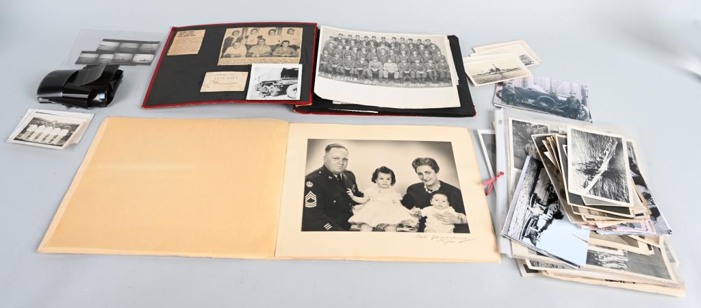 WWII US LARGE COLLECTION OF IMAGES & DOCUMENTS: Large photograph lot of primarily World War II activities but also includes post-war US and pre-war European and Canadian soldiers. About half of these appear to be modern reprints of old photos taken