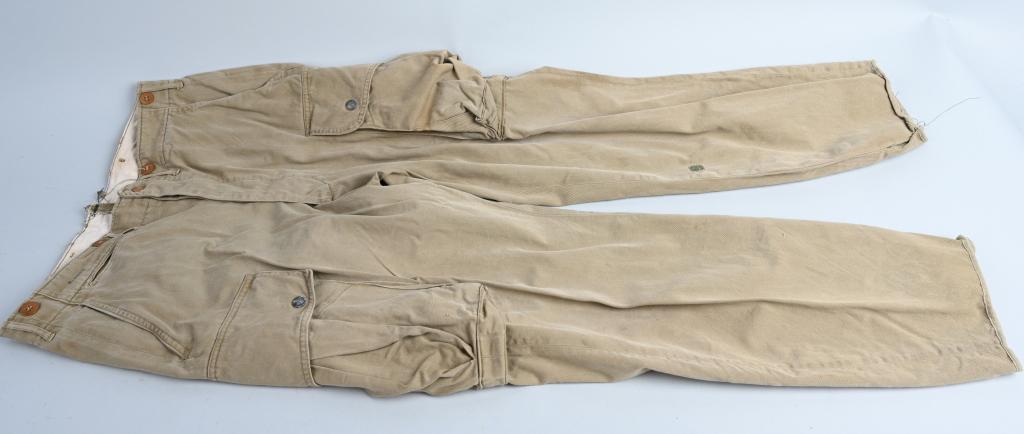 WWII US ARMY AIRBORNE JUMP TROUSERS NAMED: WWII Named M42 jump trousers to Harold E. Beerbower of the 187th Glider Infantry, 11th Airborne. Harold served in WWII, Korea and Vietnam. This set of pants and several other articles from him recentl