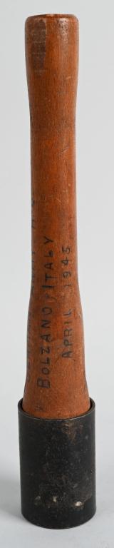 WWII NAZI GERMAN PRACTICE STICK GRENADE WW2: The unofficial pattern training/practice stick grenade consists of a roughly a 36cm tall single piece lathed contoured solid, natural soft wood handle and integral head. The head section has a roughly