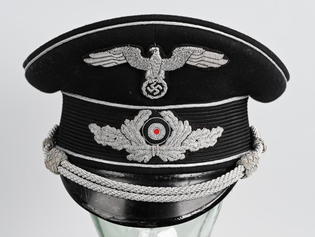 WWII NAZI GERMAN JUDICIAL OFFICERS VISOR HAT: Named WWII Nazi German Judicial Officer's visor named to Franz Schleberger who was the State Secretary of the Reich Minister of Justice from 1941 and 1942 and was the highest ranking defendant at Nure