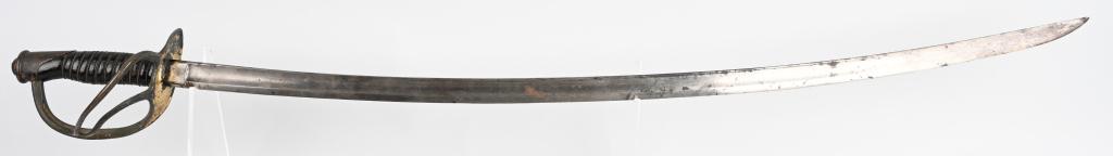CIVIL WAR US MARKED M1860 CAVALRY SWORD 1862: Civil War Model 1860 Cavalry saber / sword. Features wire wrapped leather grip, brass guard, marked "J. ---(illegible)" and dated 1862 or 1863 at the ricasso. 3/4 fuller, with 34.5" blade, 41.5" overa