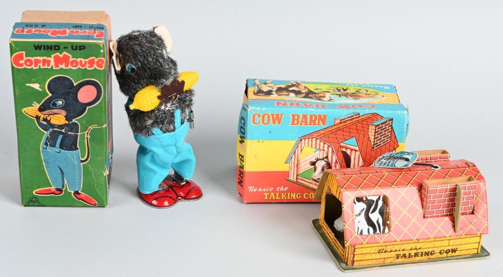 TALKING COW & CORN MOUSE w/ BOXES: Both all original and working. Both boxed. Largest 6 1/2" Excellent