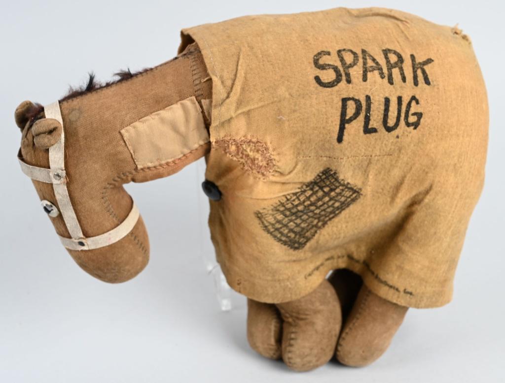 1923 SPARK PLUG OIL CLOTHE DOLL: All original and dated 1923. 10" Very Good