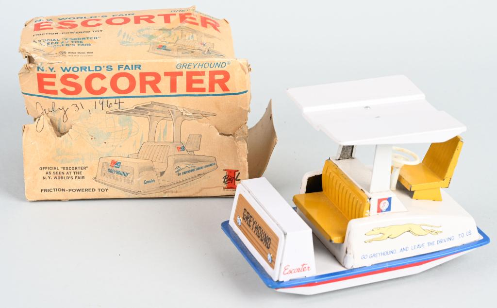 NY WORLDS FAOR TIN FRICTION ESCORTER w/ BOX: All original and working. 6" Excellent