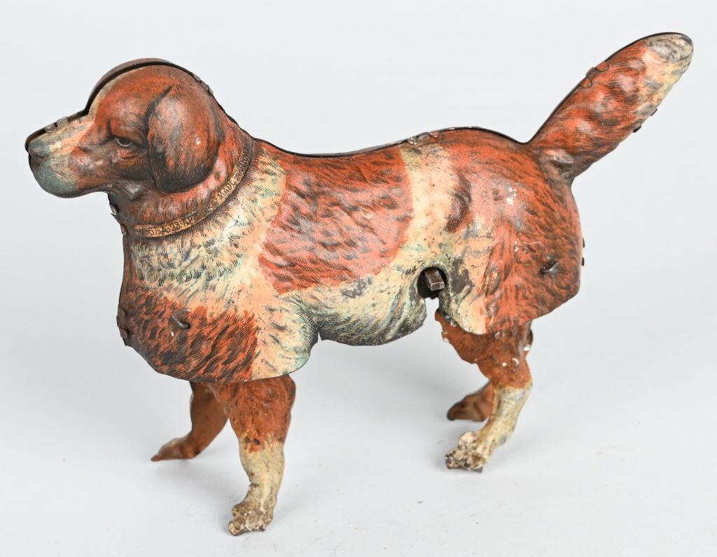 LEHMANN TIN WINDUP TYRAS WALKING DOG: All original nice looking walking dog. Windup needs repair. 6 1/2" Very Good-Excellent