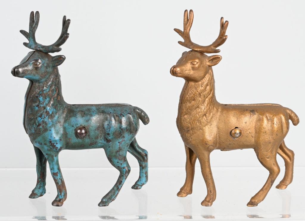 2- DEER WITH ANTLERS STILL BANKS: Pair of Deer with Antlers Still Banks. 6" Very Good-Excellent