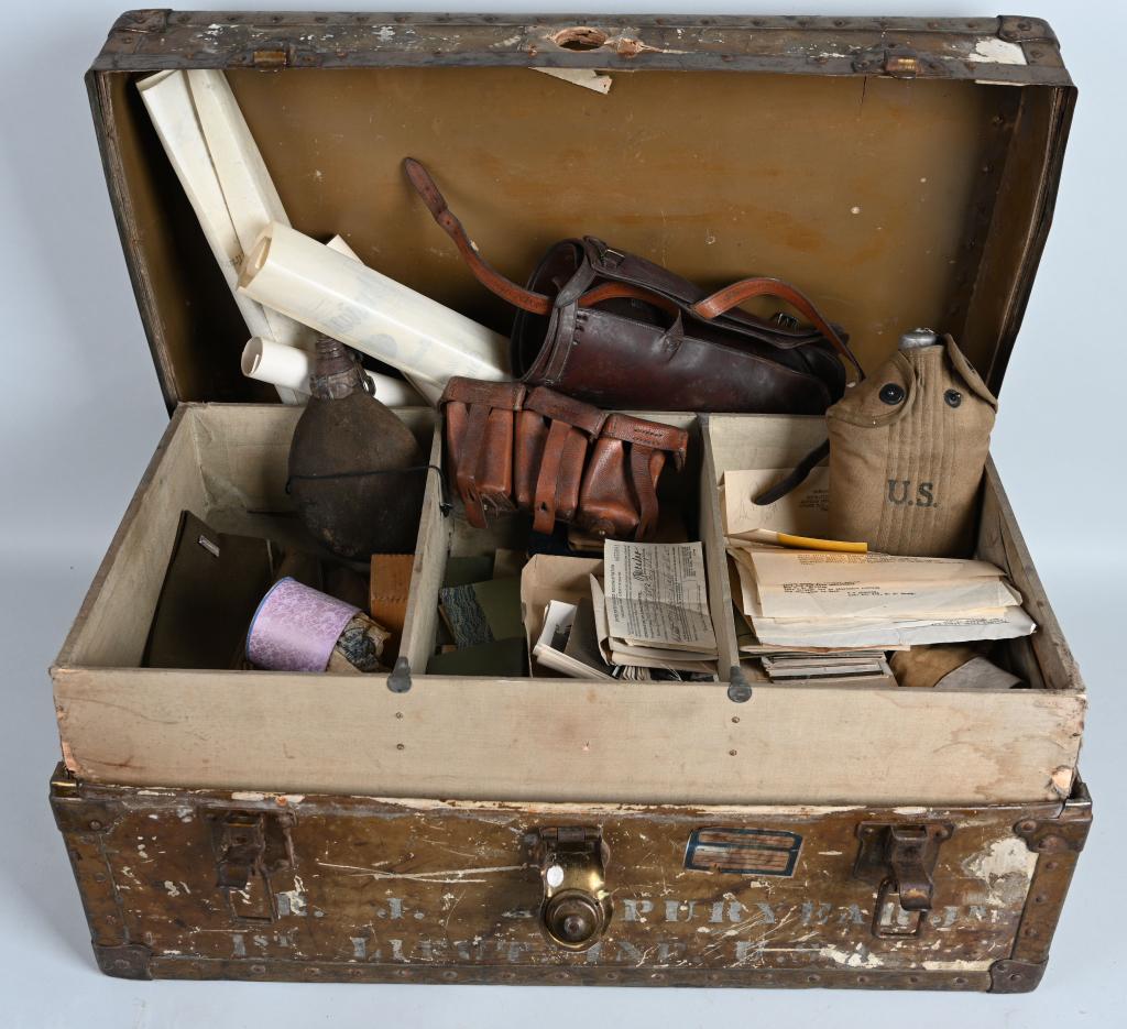 WWI US ARMY 805th PIONEER BLACK REGIMENT TRUNK GRP: Incredible time capsule archive detailing the early life of US Army Captain Edward Jones Puryear. Puryear served as an officer, commanding Company "F" of the 805th Pioneer Infantry Regiment, a raciall