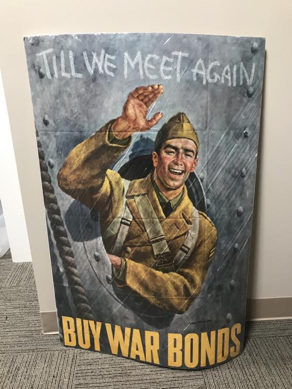WWII US POSTER TILL WE MEET AGAIN WAR BOND POSTER: Till We Meet Again Buy War Bonds J. Hirsch Poster Measuring 40 X 60 inches and is dated 1942. Abbott Laboratories poster promoting financial support of the war effort through the purchasing of governm