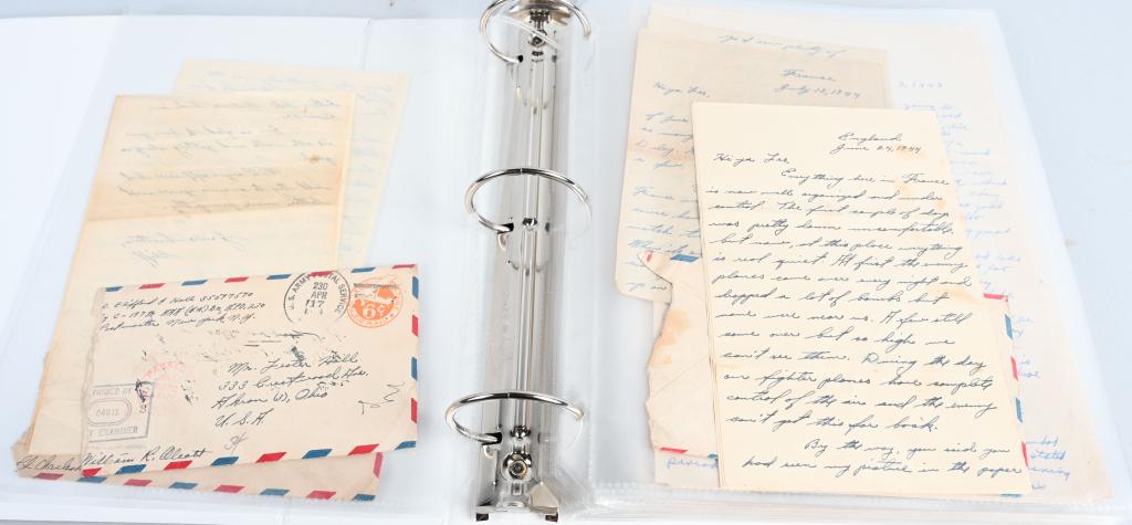 WWII US LETTERS COLLECTION - ARTILLERY & V12 CADET: Includes over 25 pieces of wartime letters written by several different soldiers. The first set, approximately 4 letters, were written by an artillery soldier, Cpl. Clifford C. Hall of the 197th Anti-