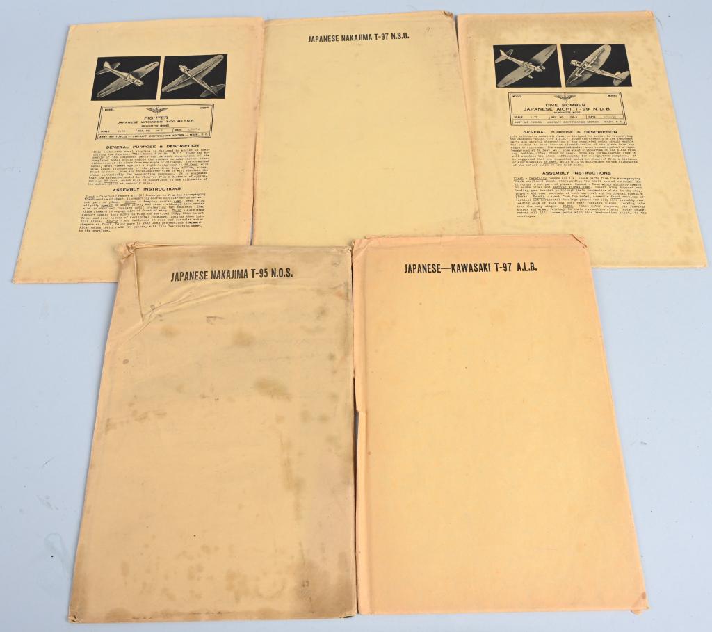 WWII JAPANESE RECOGNITION MODEL SPOTTER PLANES LOT: WWII Army Air Corps aircraft silhouette models made of heavy black cardboard. Issued by the U.S. Army Air Forces Aircraft Identification Section in early 1943 to train aircraft spotters. Each is in a 