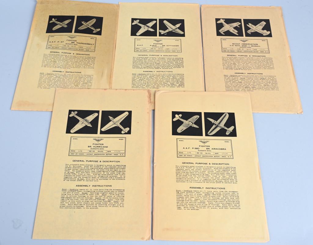 WWII US BRITISH RECOGNITION MODEL SPOTTER PLANES: WWII Army Air Corps aircraft silhouette models made of heavy black cardboard. Issued by the U.S. Army Air Forces Aircraft Identification Section in early 1943 to train aircraft spotters. Each is in a 