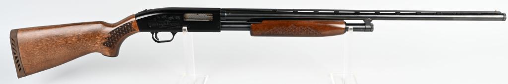 WESTERNFIELD (MOSSBERG) MODEL 550CL SLIDE ACTION: SERIAL H633732. BARREL 28". BORE 20. CHAMBER 3". CHOKE REMOVABLE. LOP 14". Made by Mossberg for Montgomery Wards. slide action shotgun features full vent rib, blue finish, laser etched frame hunting s
