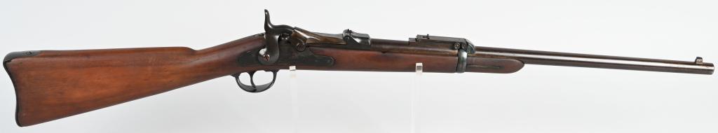 US MODEL 1873 TRAPDOOR CARBINE REBUILD: SRIAL 209657. BARREL 22". CALLIBER 45-70. Star indicate carbine rebuilt at arsenal using mixed parts. In this case, block is stamped Model 1873 but has a carbine stamped 1884 Buffington rear sight, re