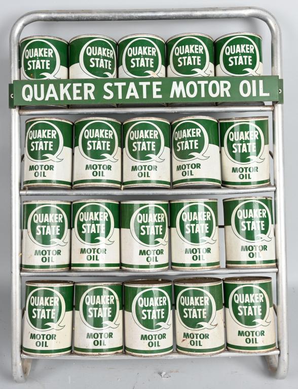 Quaker State Motor Oil Metal Can Display: rated 9, 30"x22"x18", comes with 20 empty quart cans