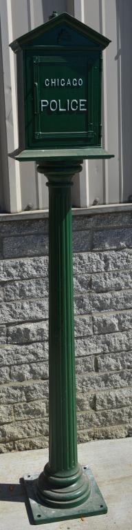 Chicago Police Call Box w/phone on flute cast iron: 74"T., newer green paint, no cracks or brakes in metal, has phone inside