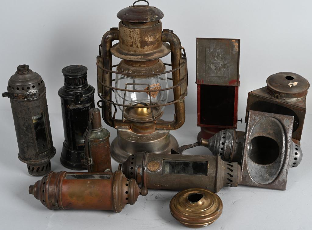 Group lot of 8 Lanterns: rated 6 to 8, 14"T. or less in size, Rayo has good clear globe, most of the rest are complete but not all