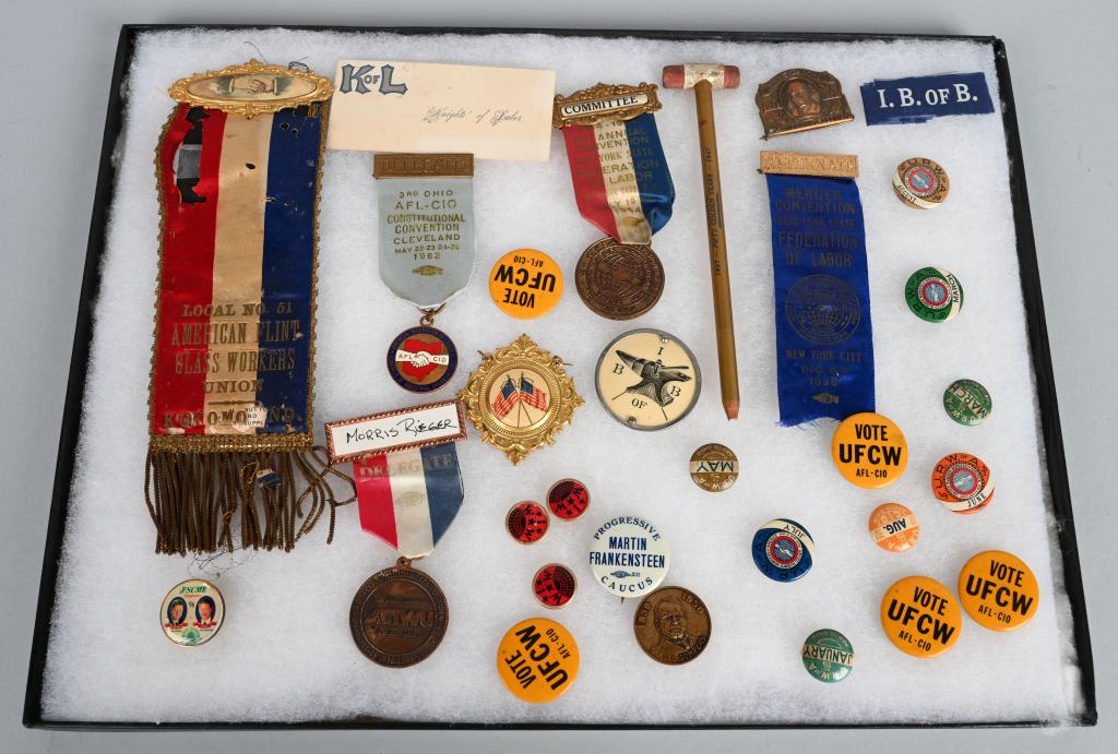 VINTAGE UNION CONVENTION BADGES & MORE: Early Convention Badges for Delegates and more. Plus pinback buttons and more. Includes American Flint Glass Workers, UFCW, AFL-CIO, and More