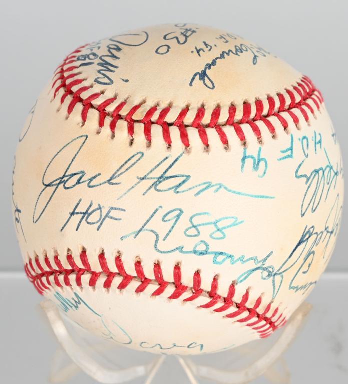 11- NFL HALL OF FAMERS SIGNED RAWLINGS BASEBALL: Includes Doug Atkins, Willie Davis, Bill Dudley, Bobby Bell, Jack Ham, John Henry Johnson, Bill Willis, Paul Warfield, Dante Lavelli, Mike McCormick, and Leroy Kelly. All pen signed on Rawling Officia
