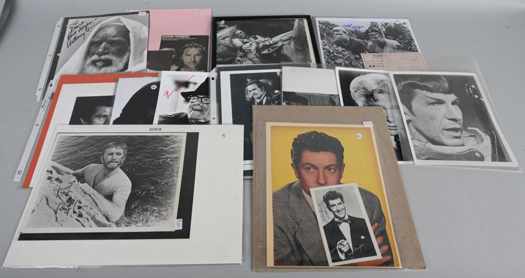 15- ACTOR & ACTRESS SIGNED PHOTOS & MORE: Unique lot of autographed photos and more. Includes Robert DiNero, Anthony Quinn, George Burns, Jack Lemmon, James Garner, Buddy Elser, Robert Mitchum, Otto Preminger, Leonard Nimoy, Norman Bernstein,