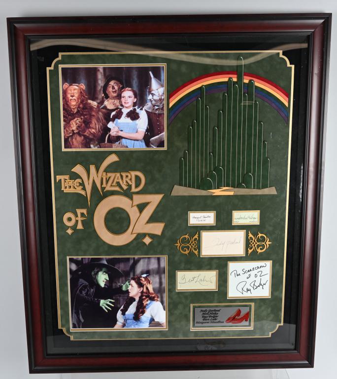 WIZARD OF OZ 5- AUTOGRAPH FRAMED COLLAGE COA: Wonderful Wizard of OZ framed collage with 4 Autographs. Includes Judy Garland who played Dorothy, Bert Lahr who played Cowardly Lion, Ray Bolger who played the Scarecrow, Margaret Hamilton who played