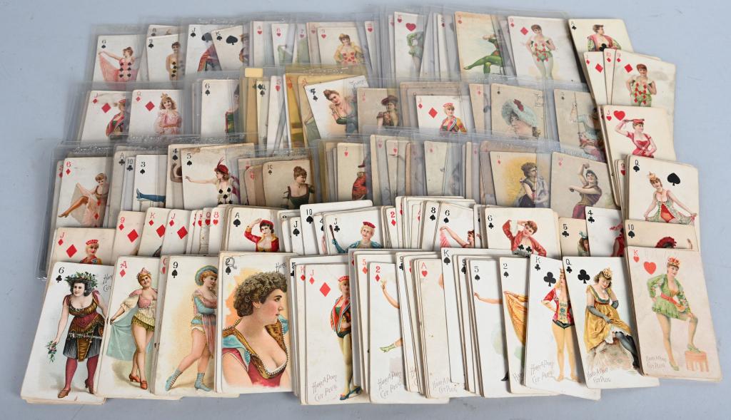 LOT OF TOBACCO PLAYING CARDS w/ LADIES: Very large lot of Tobacco Cards all with playing card suits and images of ladies. From Hard a Port and Trump Tobacco. Conditions vary