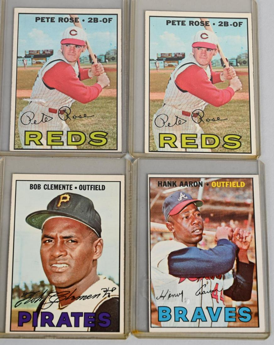 LOT (4) 1967 TOPPS AARON, CLEMENTE, ROSE: Includes Aaron #250nr-mt oc, Rose #430 (2) ex-mt plus, Clemente #400ex-mt to nr-mt.
