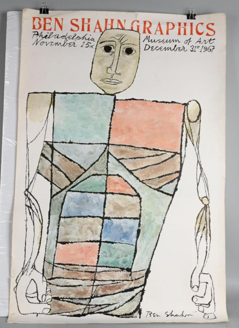 1967 BEN SHAHN GRAPHICS MUSEUM OF ART POSTER: Poster is about 30" by 45" and is signed in the plate, not hand signed. Has some general wear and small edge tears. Suitable for framing. Very Good