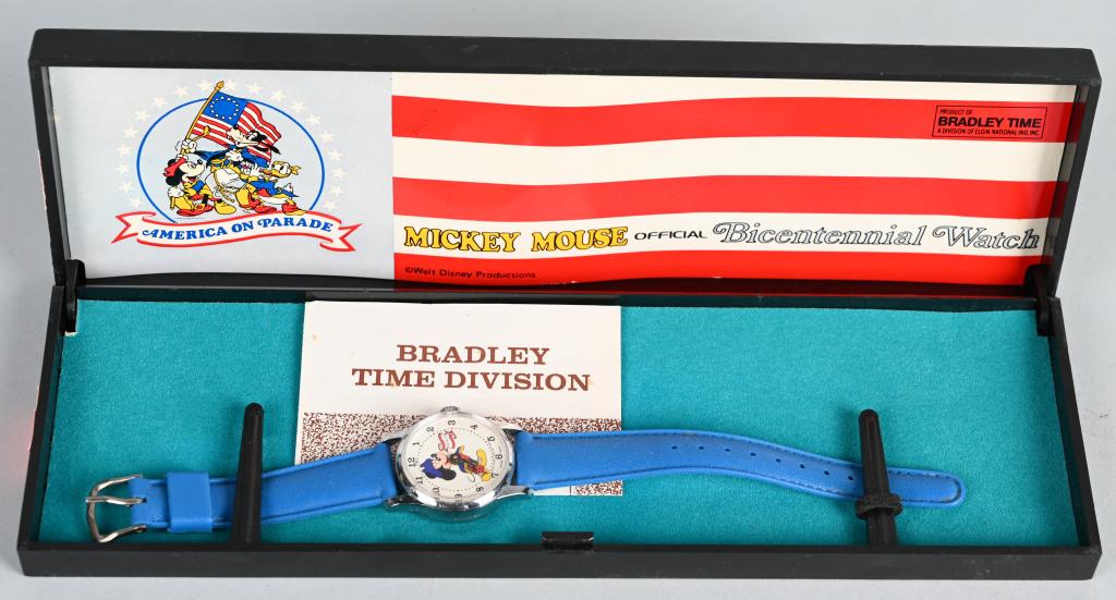 BRADLEY 1976 BICENTENNIAL MICKEY MOUSE WATCH MIB: Like new in the box 1776-1976 Centennial Mickey Mouse Watch. Boxed