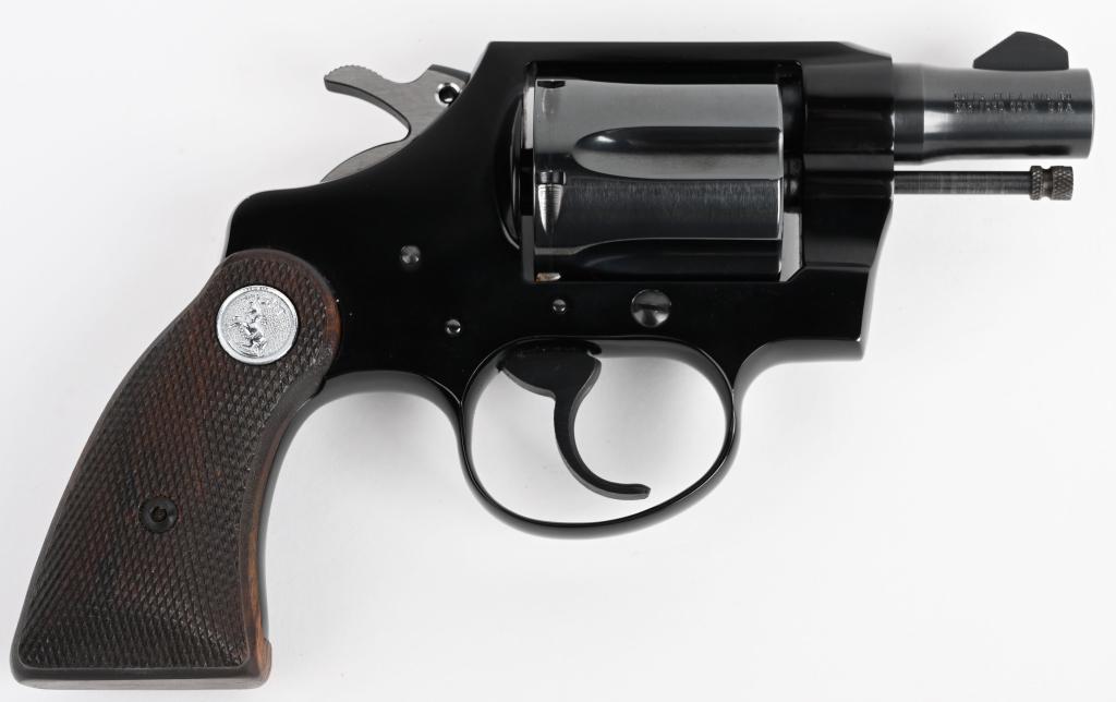 FACTORY BLUE COLT AGENT AIRWEIGHT .38SPL, REVOLVER: SERIAL NUMBER 22080, BARREL 2", CALIBER .38 SPECIAL. MANUFACTURED 1967. Near new and appears to be fired very little .Colt AGENT .38 Spl, revolver with 2 inch barrel and checkered oil finished walnut 